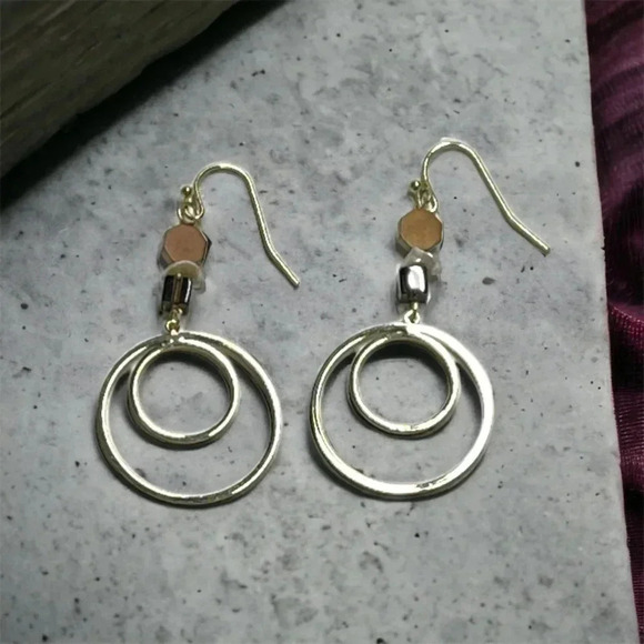 14K Gold Plated Dangle Hoops - Picture 3 of 3